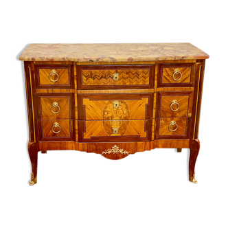 Chest of drawers Transition Style Louis XV marquetry and bronze