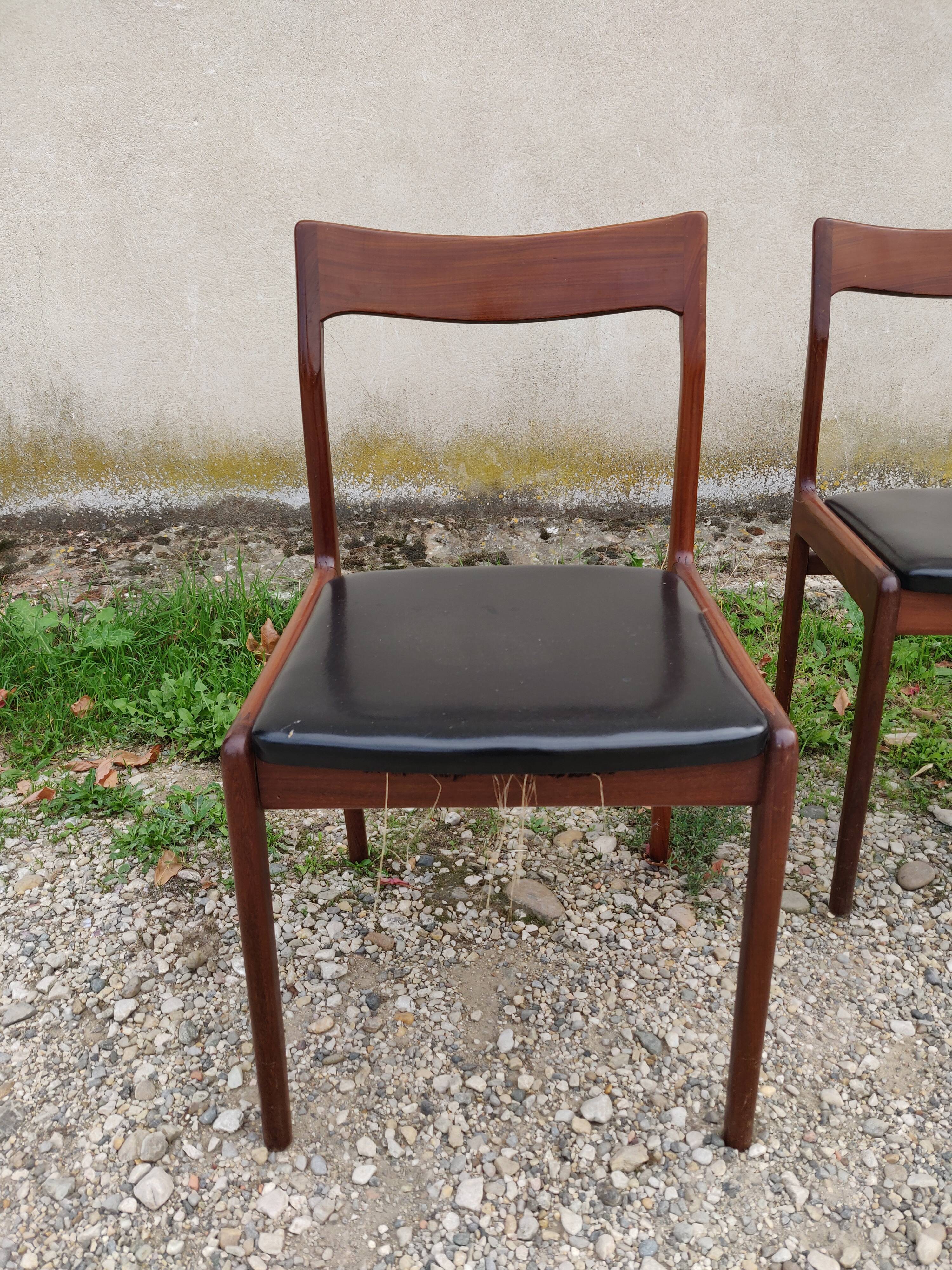 Set of 4 teak chairs scandinave style 60s