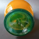 Vintage orange and green blown glass bottle, art glassware