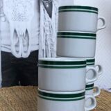 Lot 6 white porcelain cups green stripe