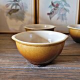 Vintage earthenware bowl with handles, brown colour.