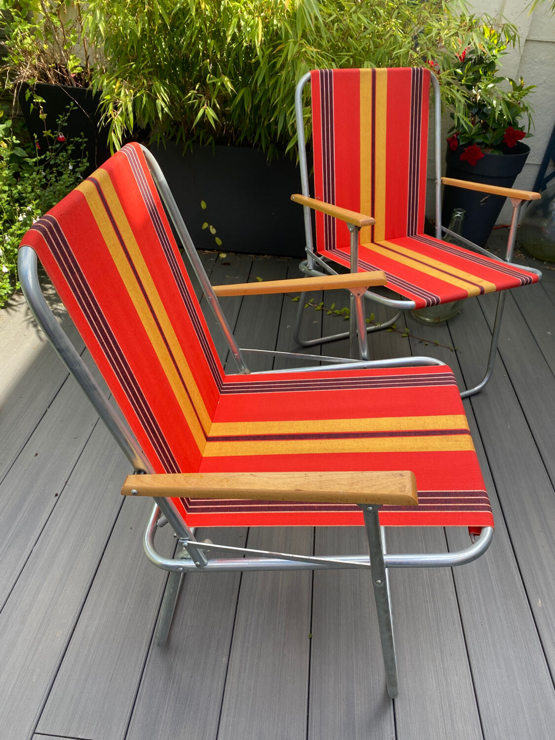 Pair of vintage folding camping chairs