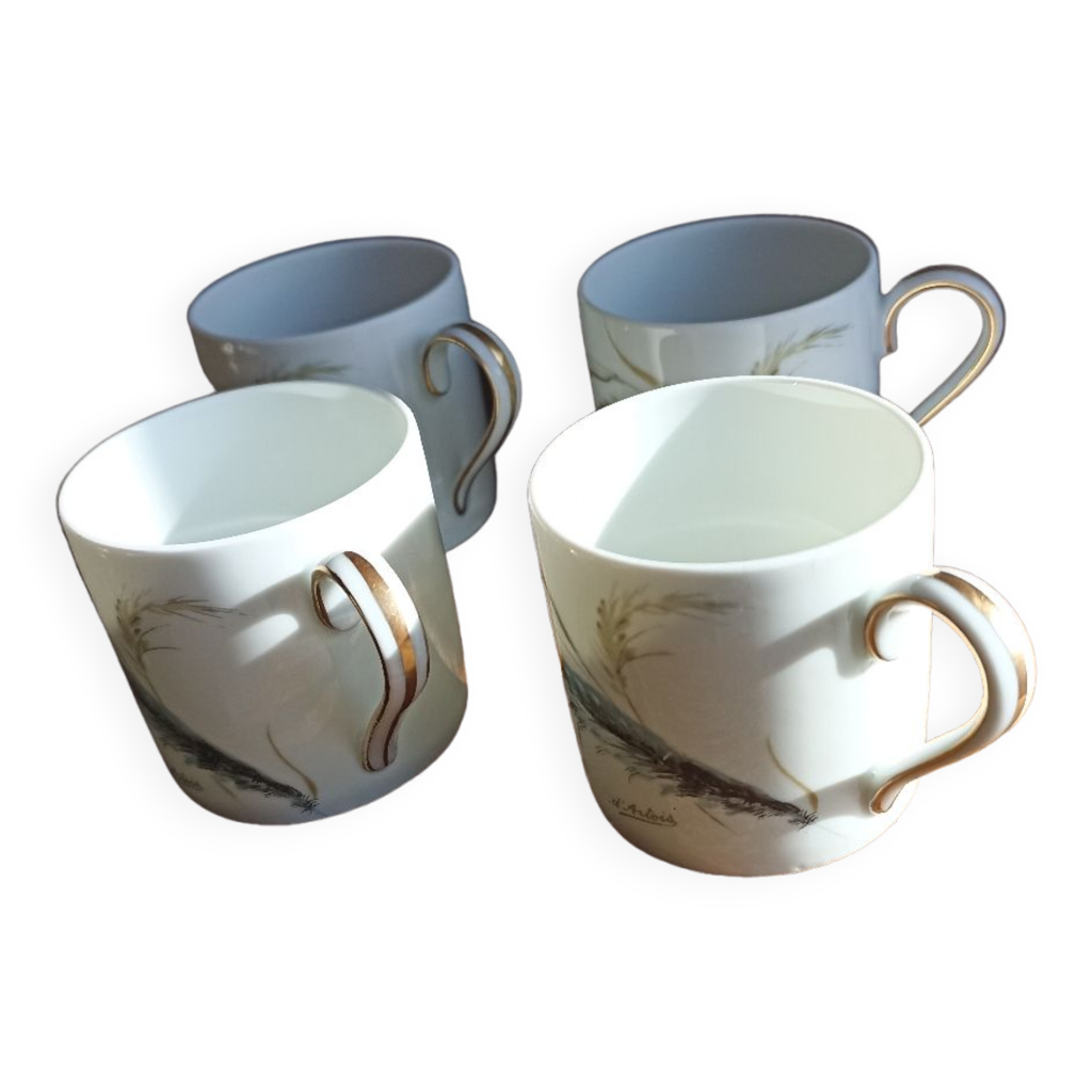 Lot De 4 Tasses à Expresso En Céramique Rétro - 50 Ml Avec Anse Bois - Compatible Lave-vaisselle Et Micro-ondes - Pour Café, Thé, Moka
