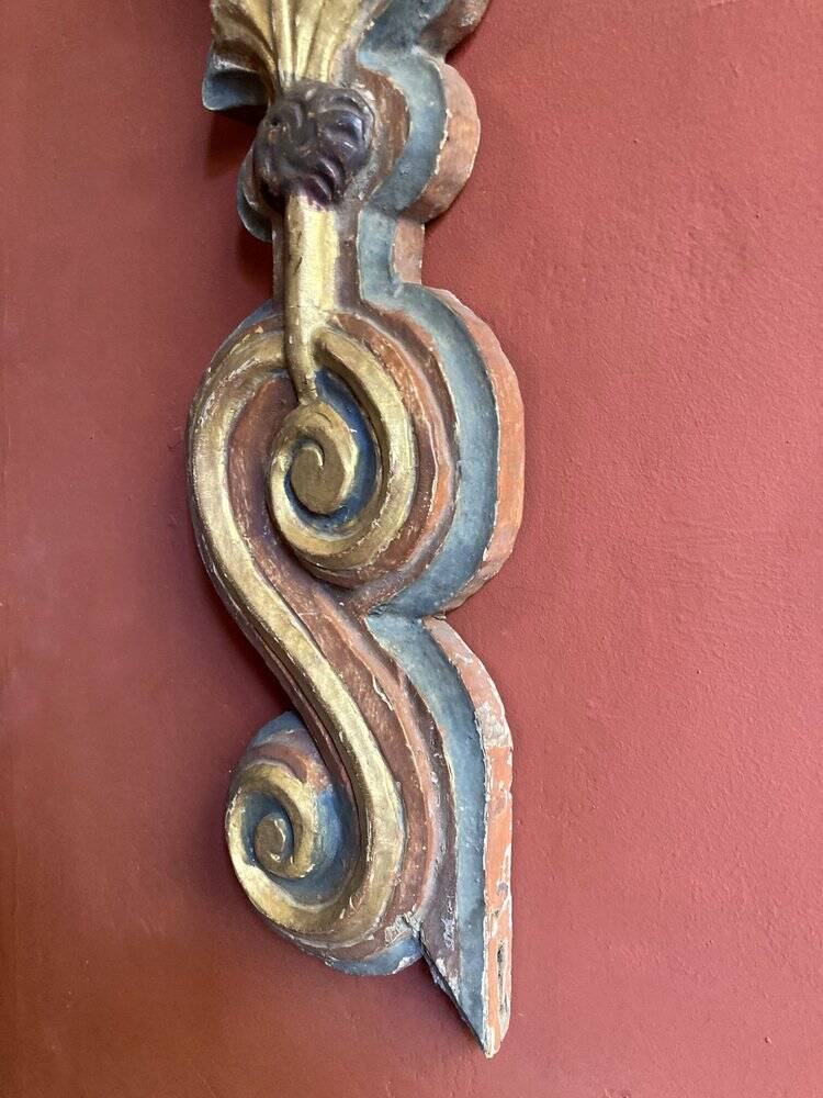 18th Century Italian Handcarved Polychrome Painted Pilaster Friezes, Set of 2