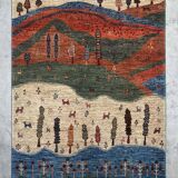Gabbeh-Style Hand-Knotted Wool Rug with Abstract Landscape – 238×175 cm