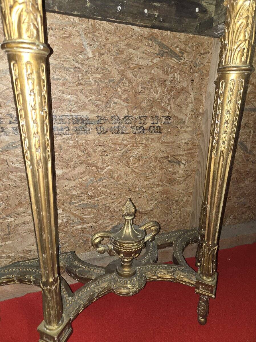 Louis XVI style demi-lune console – carved wood and marble top
