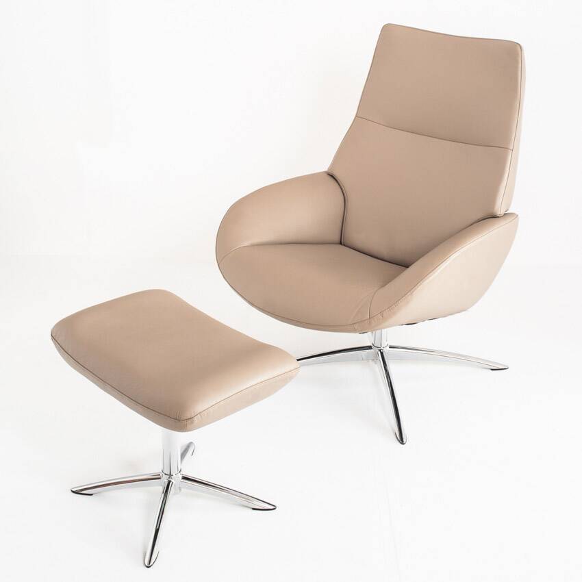 Leather armchair with footstool. Lotus model. Manufacturer: Kebe. Denmark