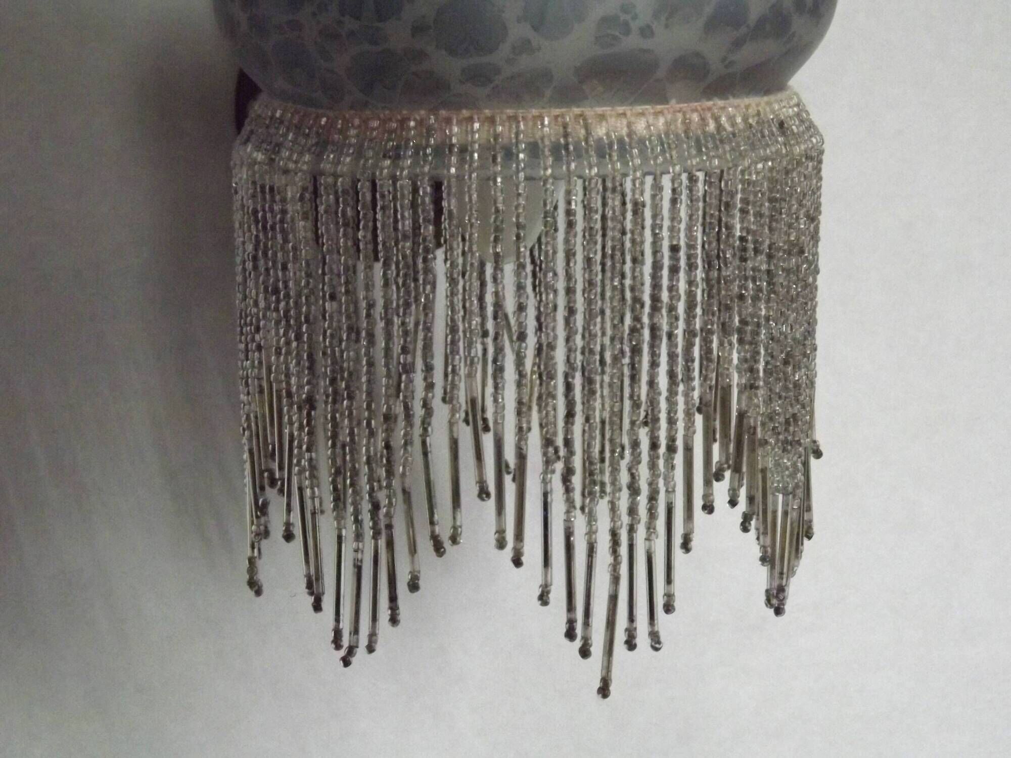 Pair French Vintage Mottled Glass Single Wall Lights Beaded Fringed Shade