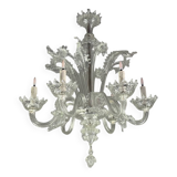 Venetian chandelier in colorless Murano glass with 6 light arms circa 1940
