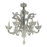 Venetian chandelier in colorless Murano glass with 6 light arms circa 1940