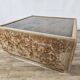 1970s coffee table covered in fabric with glass top