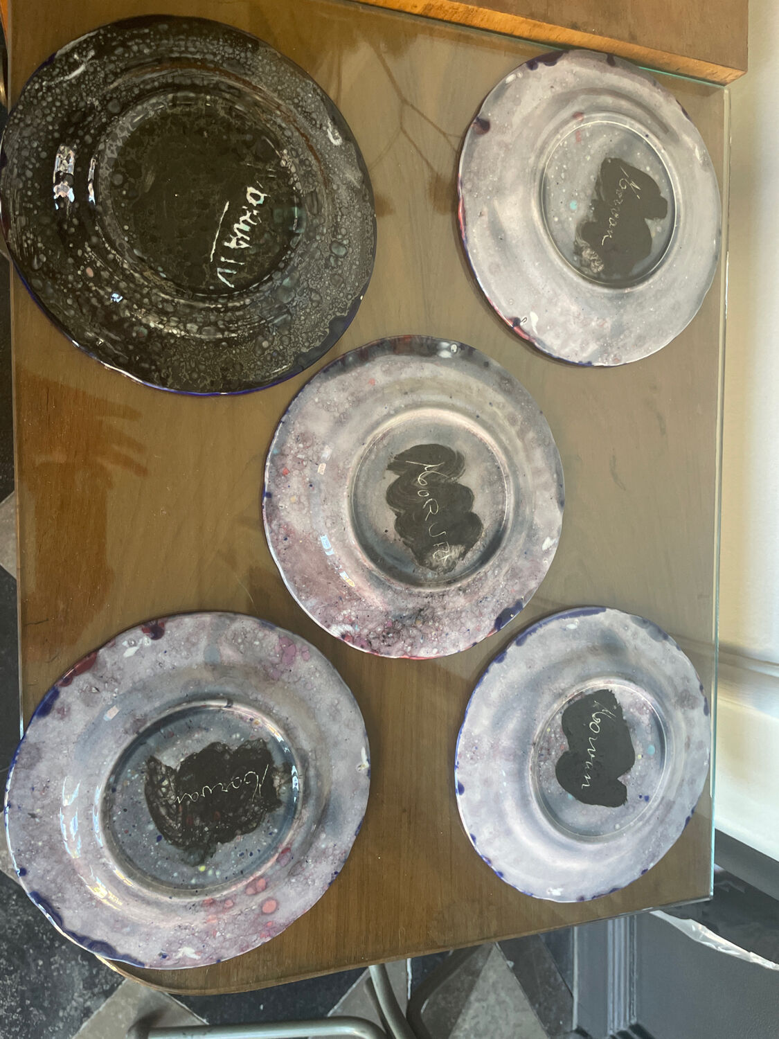 Set of 5 vintage Morvan ceramic plates