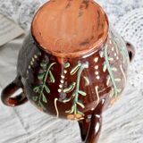 Large antique glazed ceramic jar - Floral motif