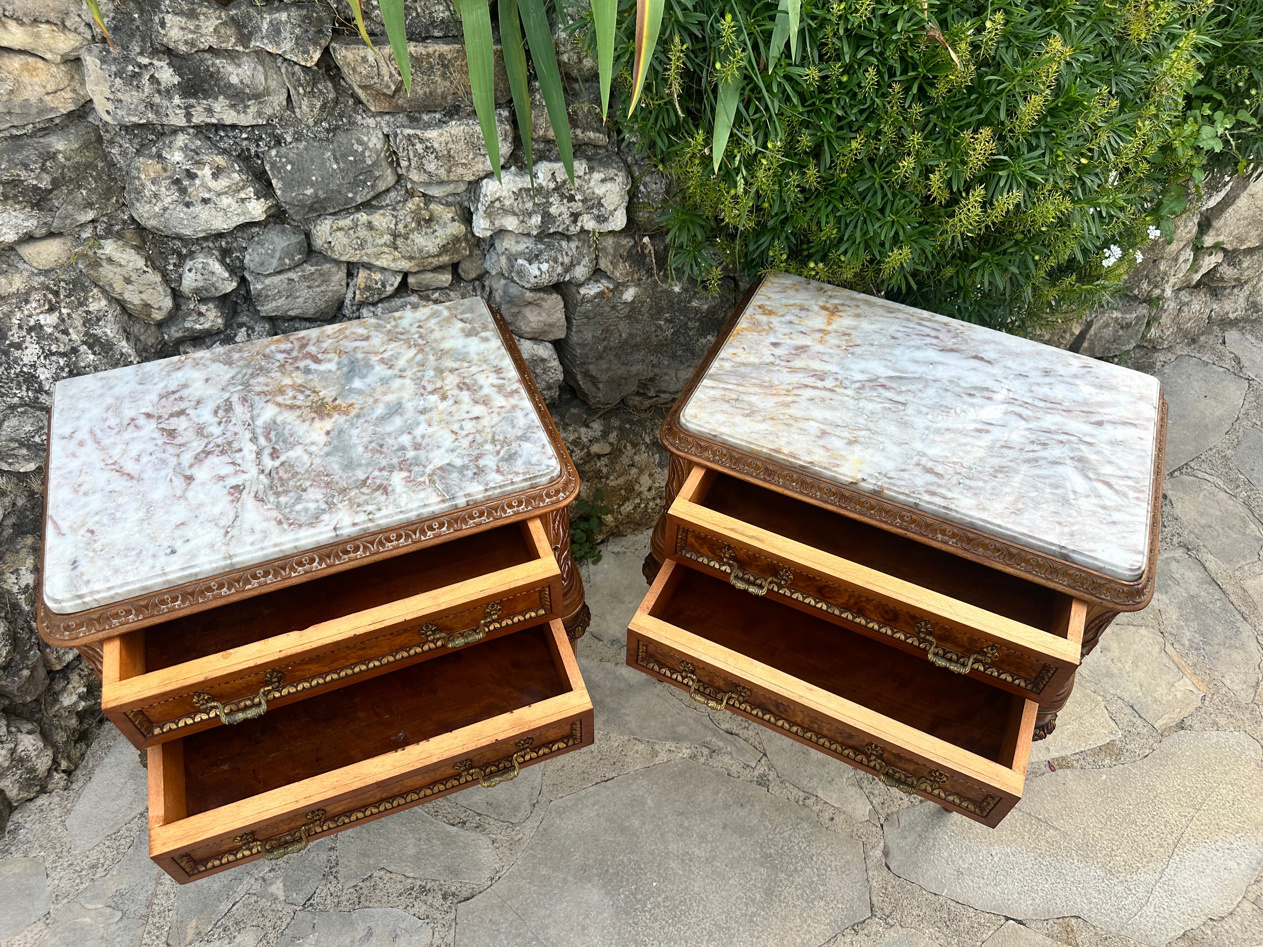 Paire de commodes ou chevets en Loupe de bois Époque XX eme siècle