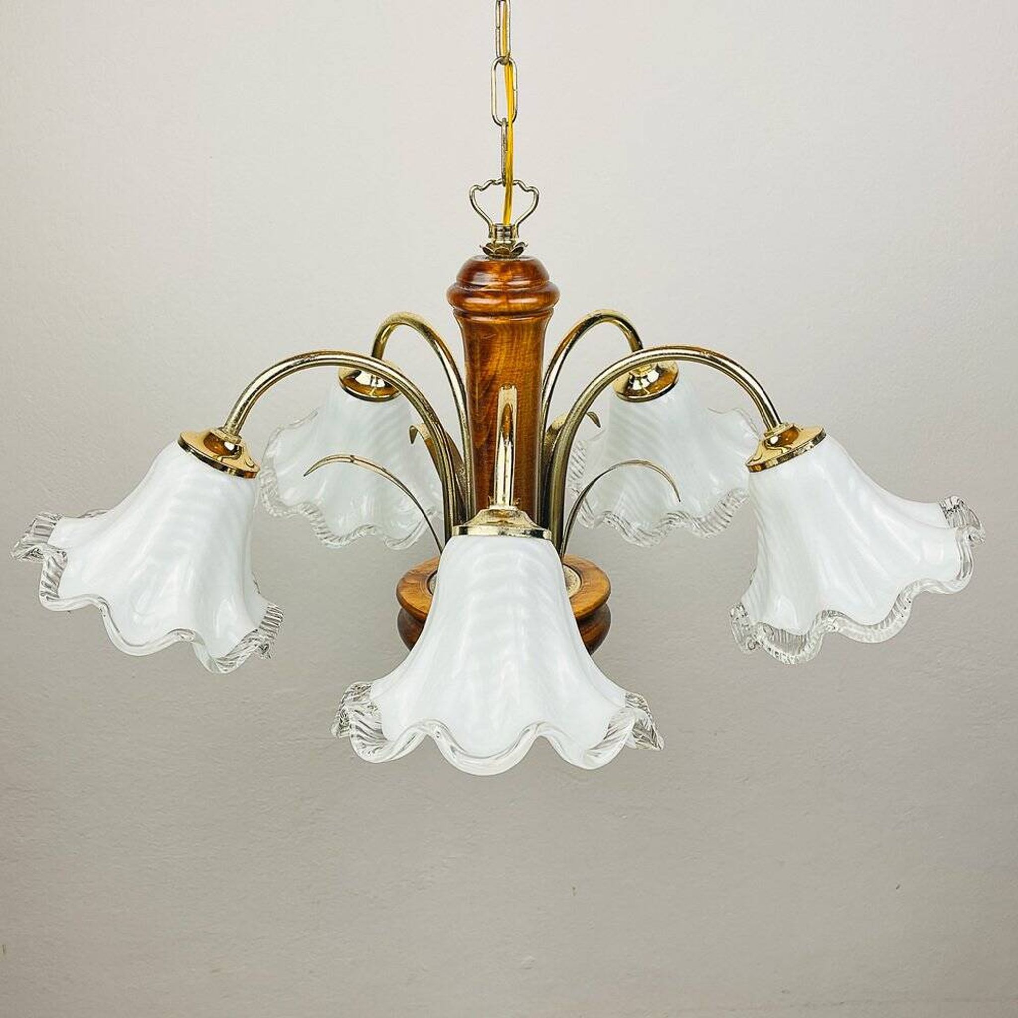 Vintage Murano glass chandelier and wood, Italy, 1970s