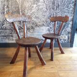 Table basse et deux chaises brutalistes bois massif