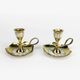 Duo of vintage brass and mother-of-pearl cellar rat candlesticks