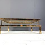 Vintage brass sliding top display coffee table, 1970s
