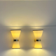Pair of vintage wall lamps, solid brass and unbleached fabric, Italy 1980