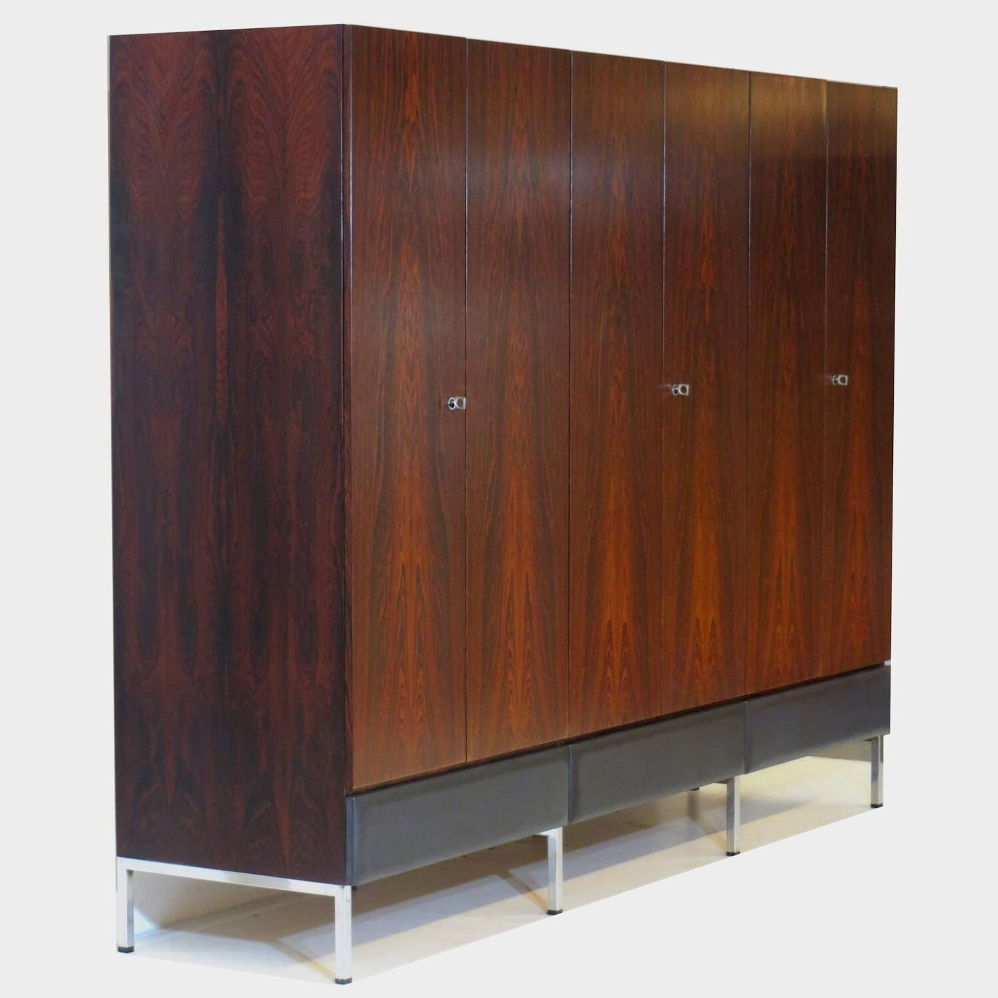 Large vintage mid century modern 6-door wardrobe in rosewood & ash, 1960s
