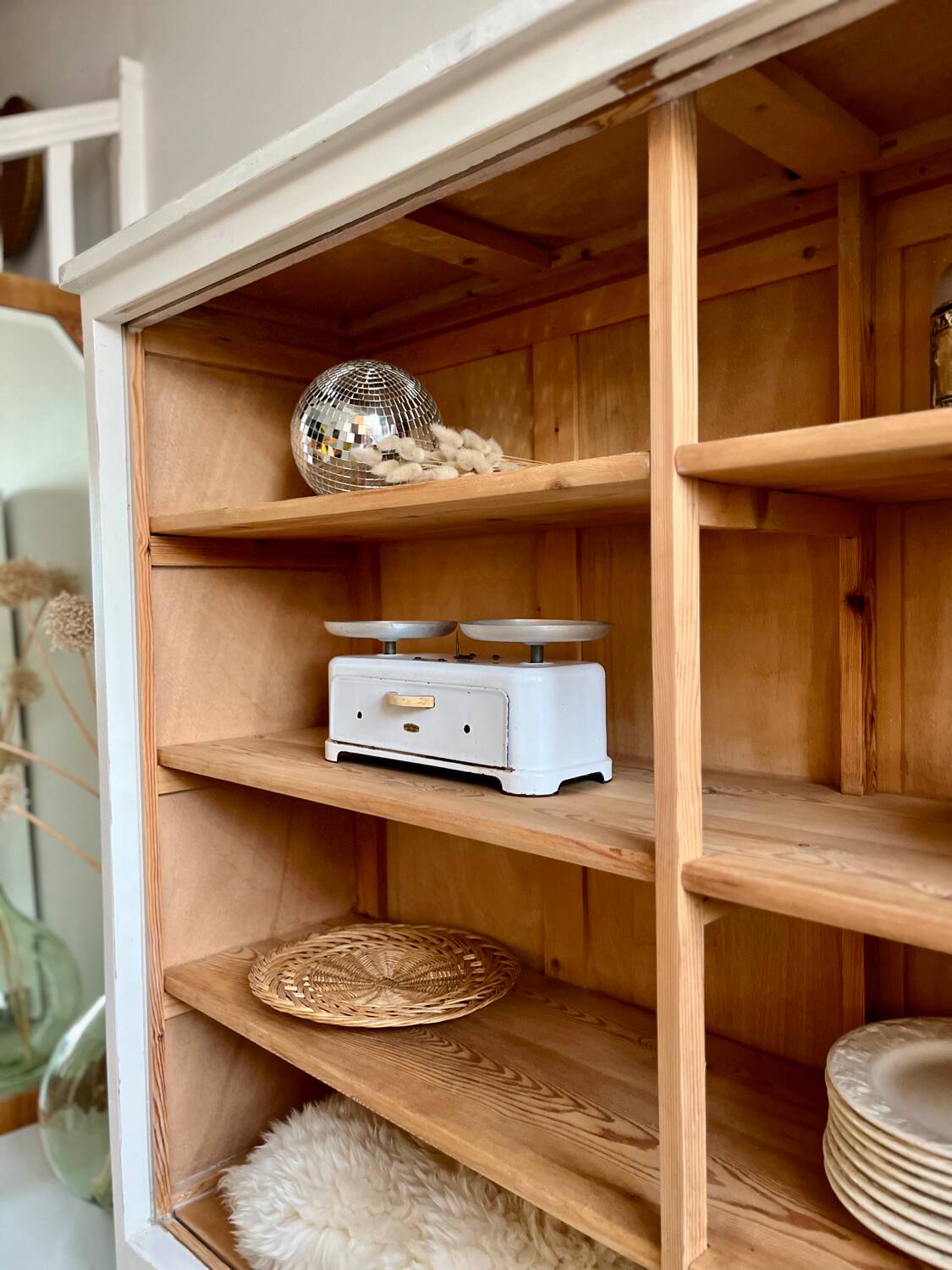 Large antique school wardrobe/bookshelf in solid pine – 1950