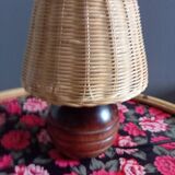 Vintage wooden and rattan table lamp