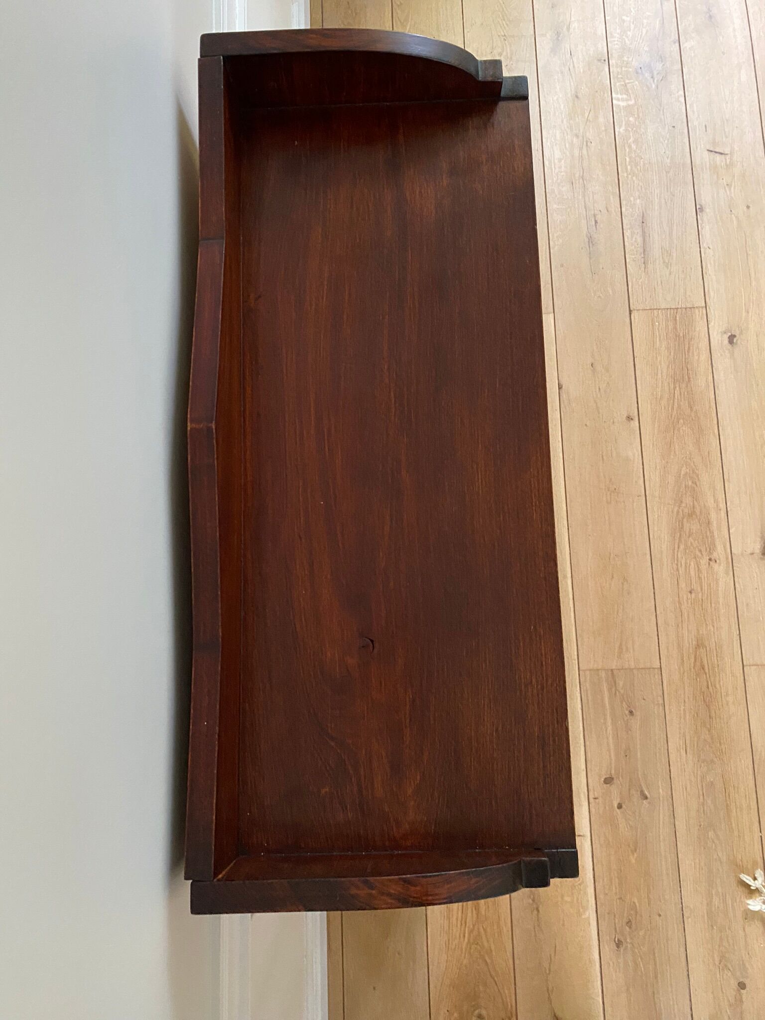 Bookcase vintage natural wood shelves open to three shelves