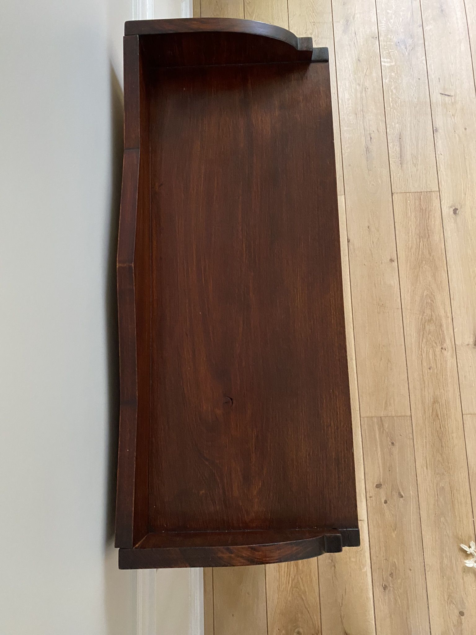 Bookcase vintage natural wood shelves open to three shelves