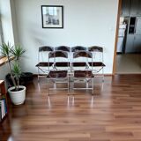 6 chaises pliantes en Plexiglas fumé et métal chrome Chaisor 1970