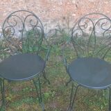 Salon de jardin 1 table 2 fauteuils 3 chaises fer forgé vert wagon