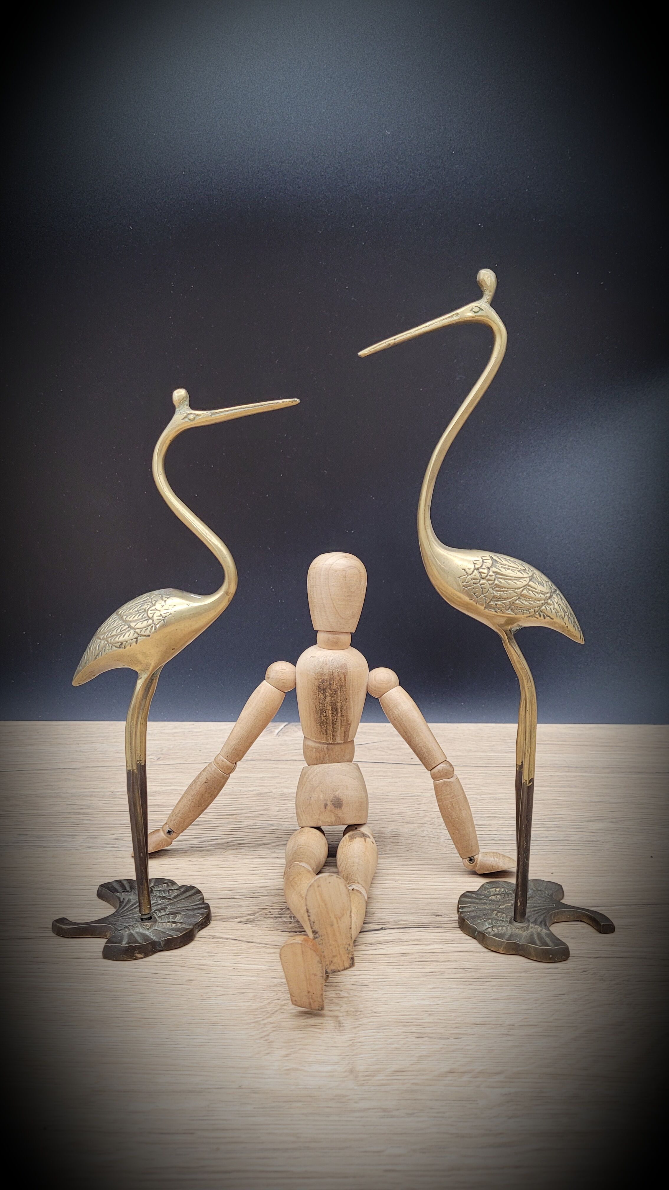 Duo ashy herons in brass