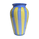 Blue and yellow striped vase