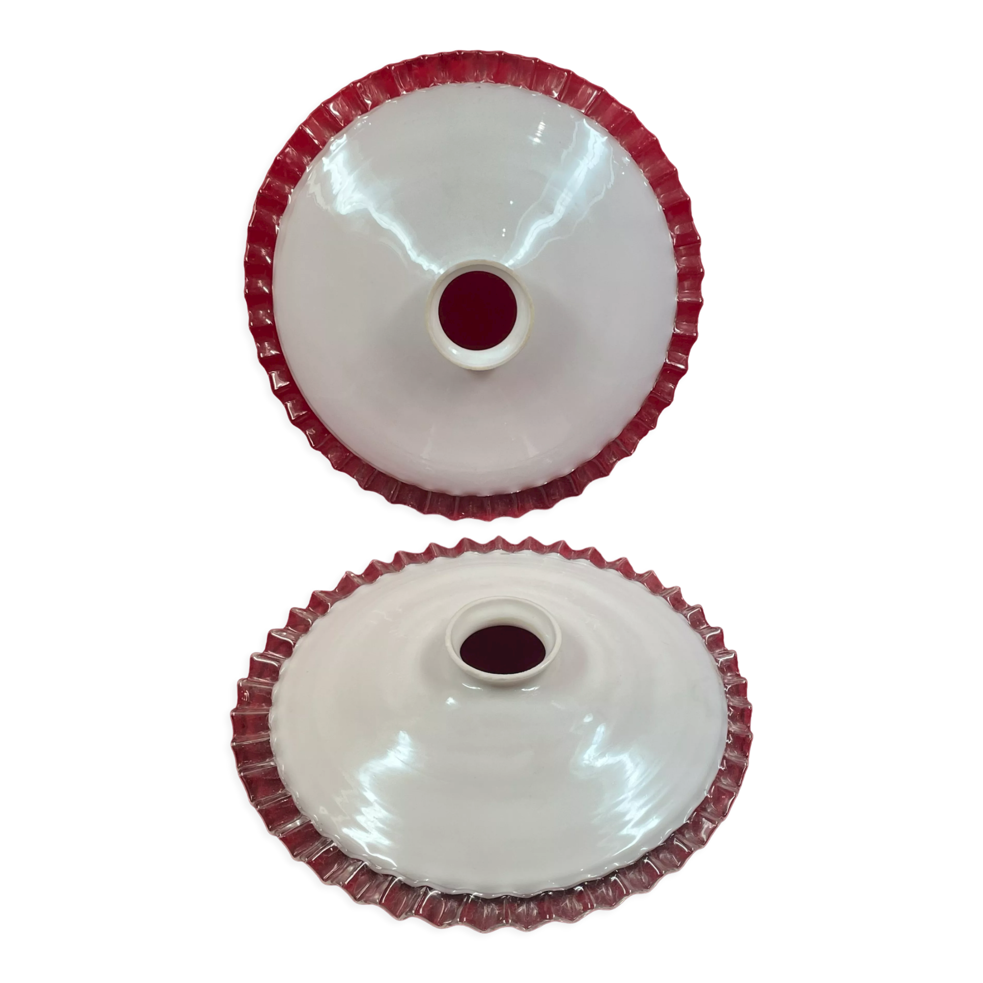 Ceiling lampshade, old opaline glass serrated 25.5 cm set of 2
