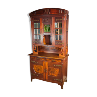 art nouveau cabinet with stained glass window, France circa 1910