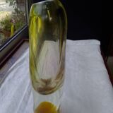 Amber-colored engraved crystal vase