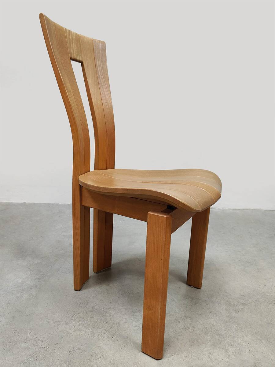 Vintage French design wooden dining chairs ‘Pierre Chapo style’