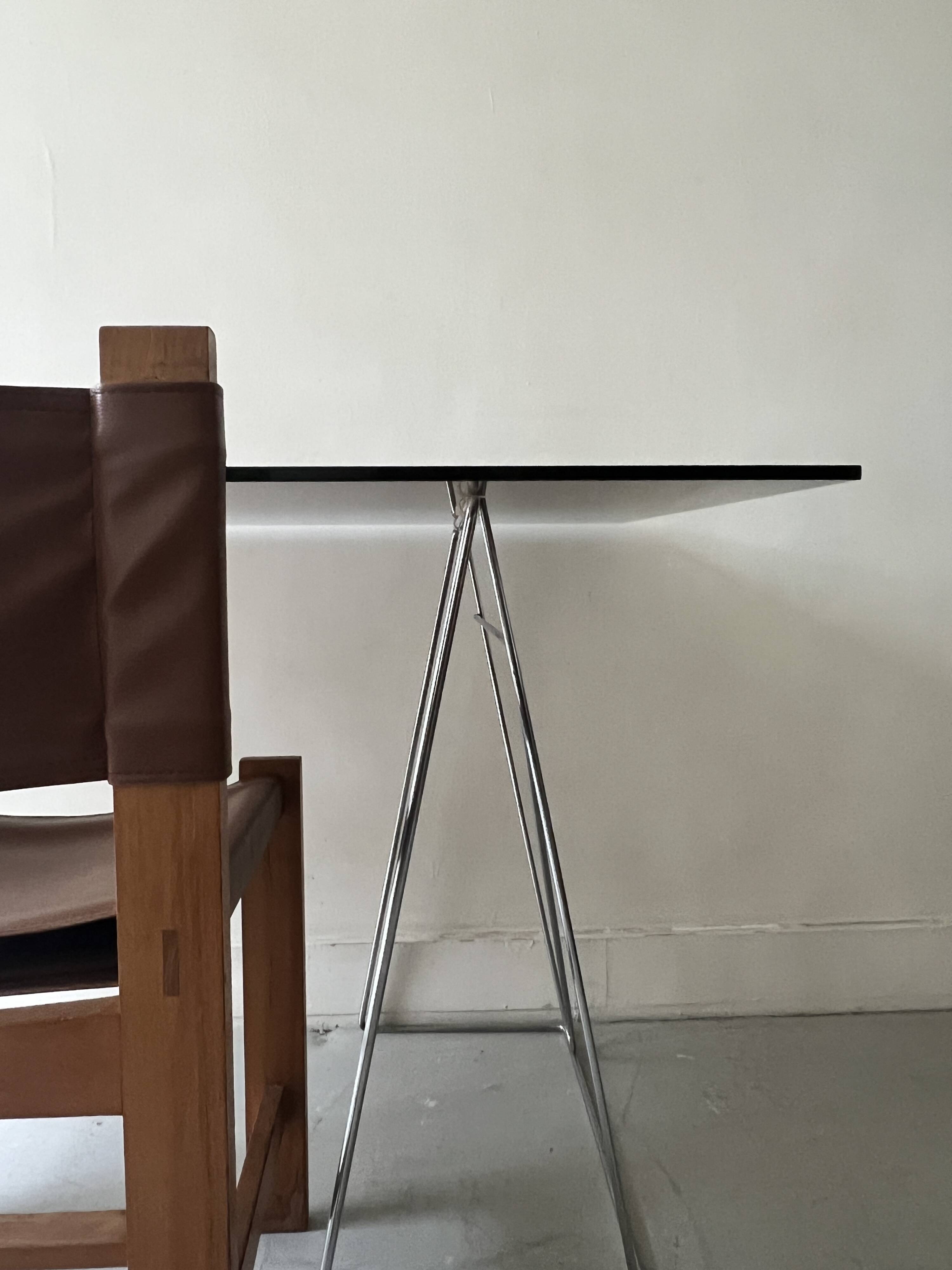Large wire desk in smoked glass and chromed metal, Sauze 1970