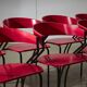 Red Plywood and Curved Metal Frame Chair
