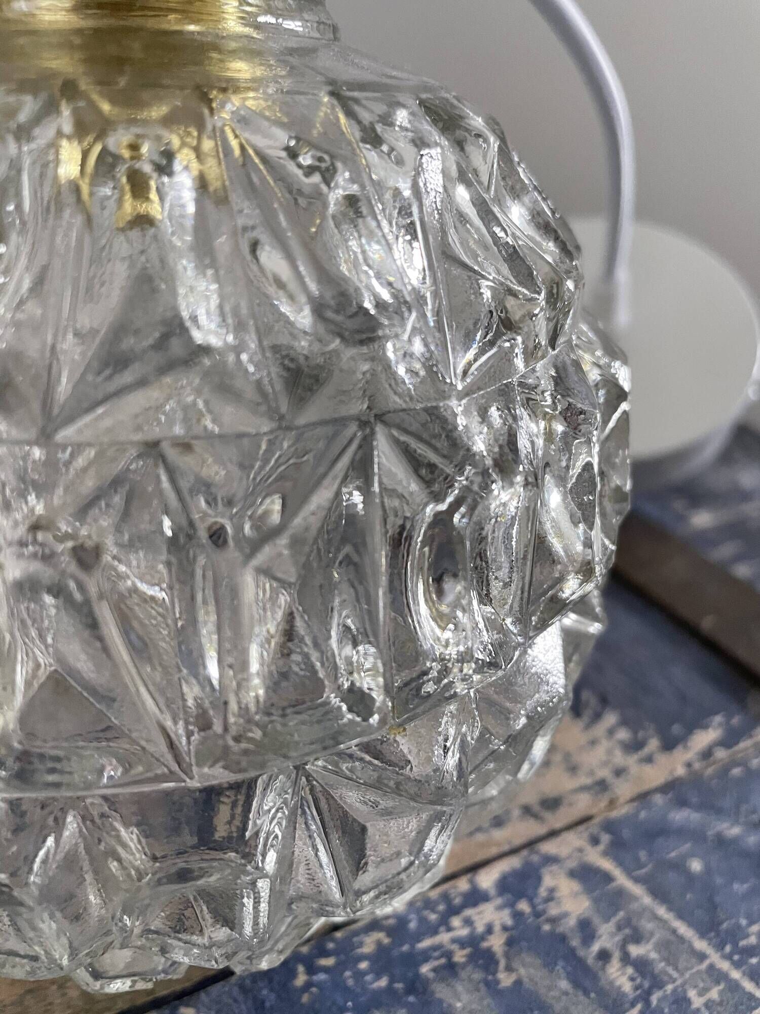 Set of two vintage electrified glass pendant lamps