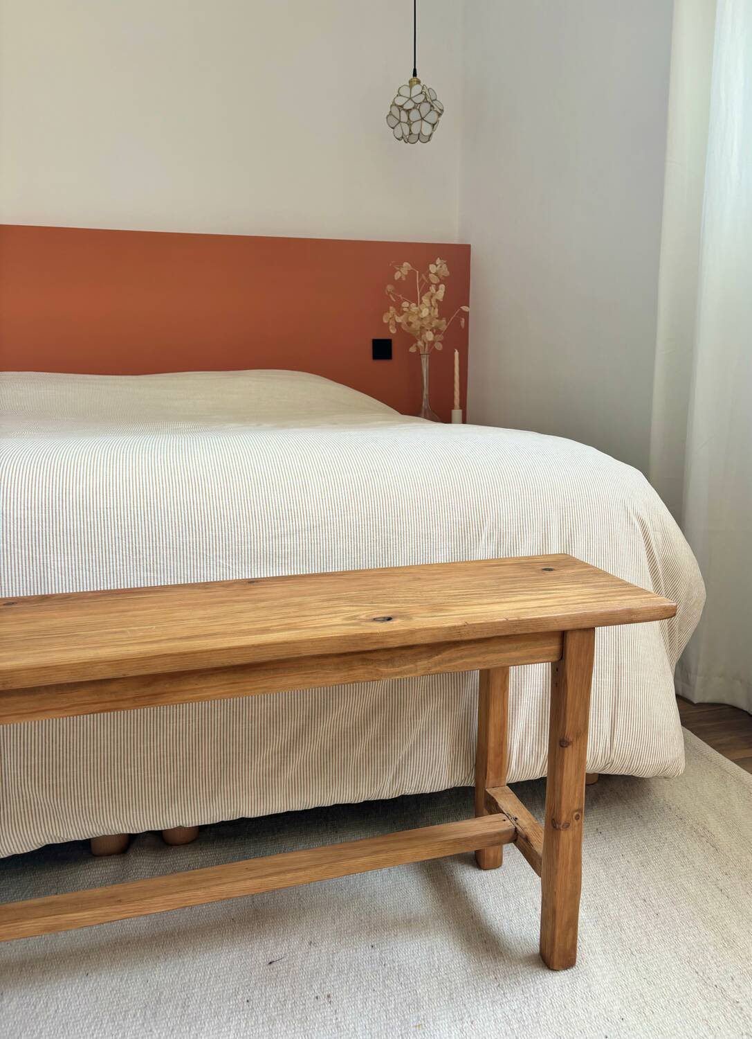 Vintage farm bench, old solid wood, renovated