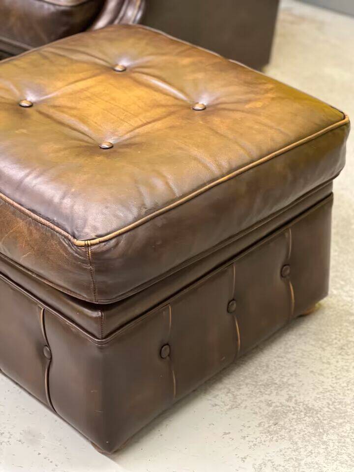 Brown leather chesterfield wing chair with Ottoman