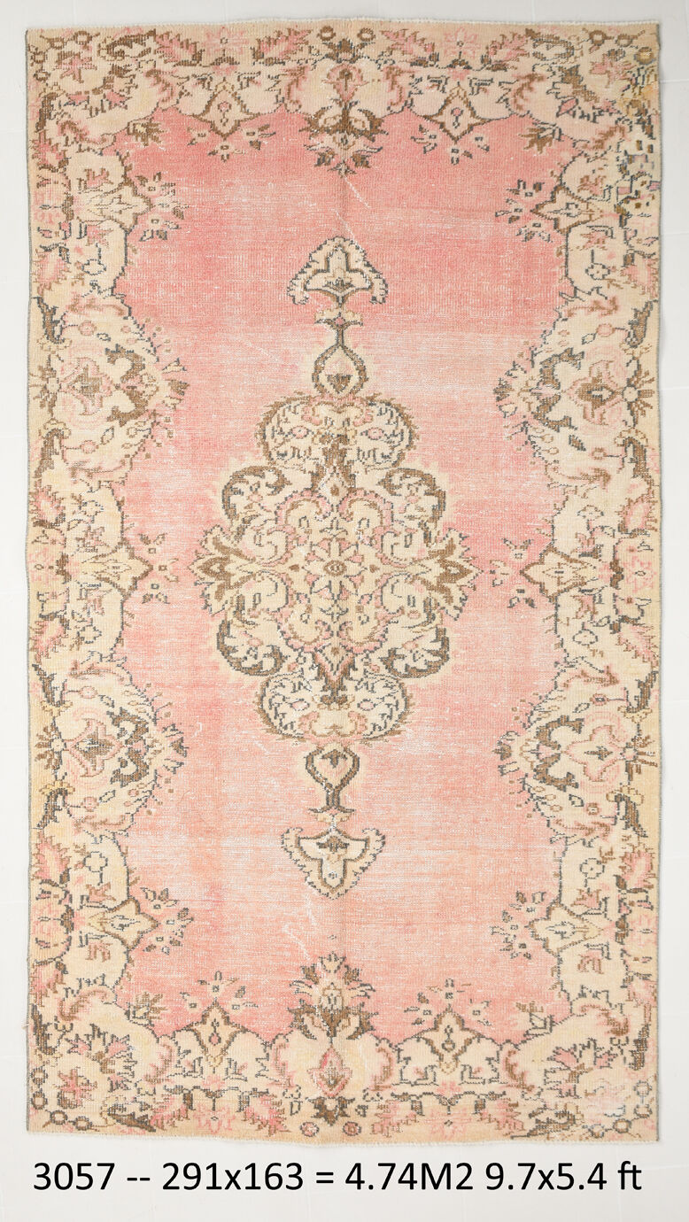 5x10 pink and beige classic turkish rug, 291x163cm