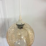 Vintage globe pendant in amber bubble glass