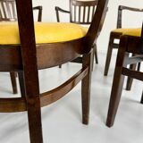 Lot de 6 chaises bistrot fauteuils en bois et simili jaune vintage année 80