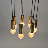 Lampe à suspension vintage en métal chromé et verre 1970