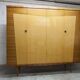 1960s Scandinavian wardrobe, blonde varnished wood, unusual, 4 doors, 3 drawers, 7 shelves.