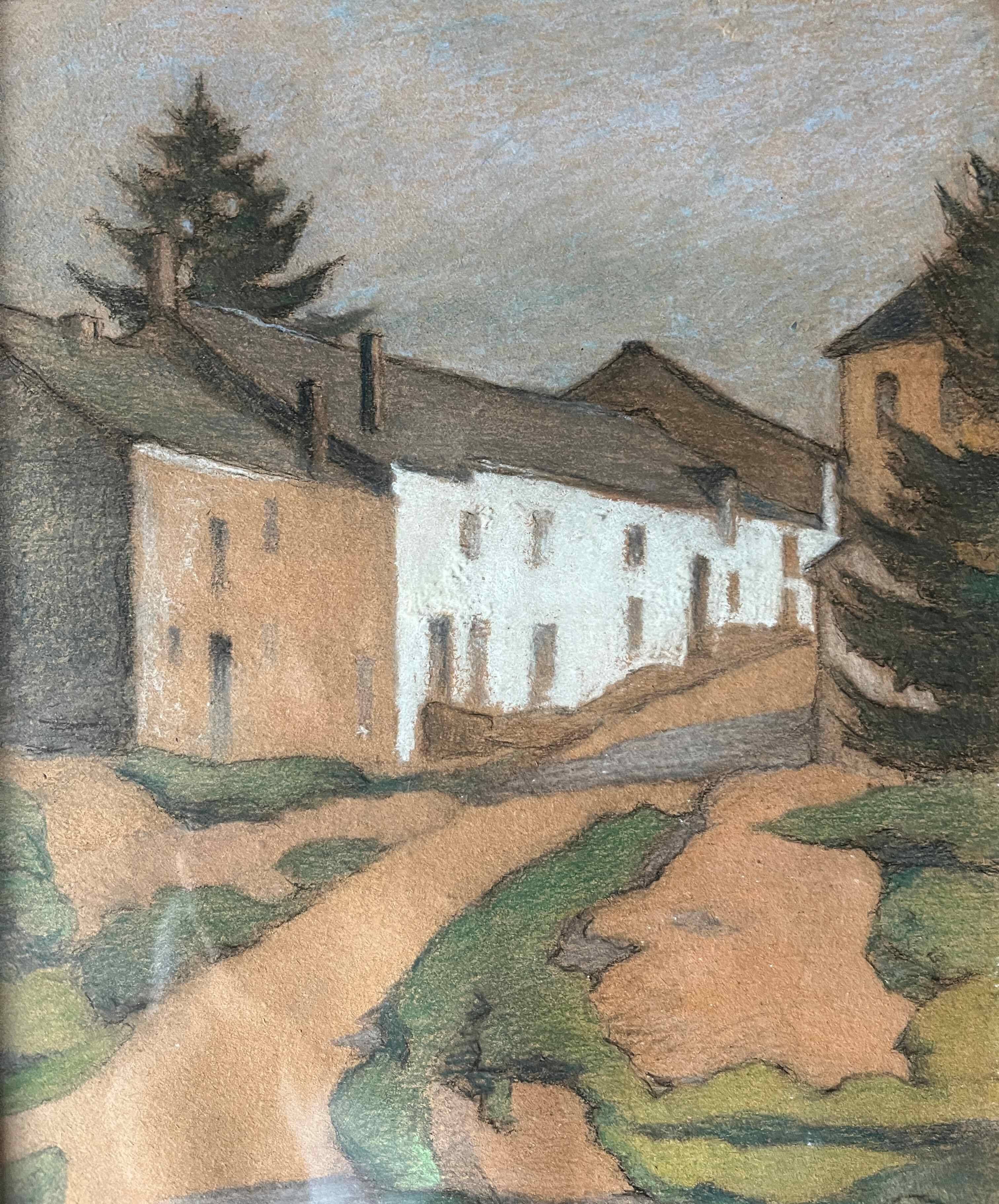 Pastel painting, circa 1930 monogram "Village Street"