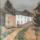 Pastel painting, circa 1930 monogram "Village Street"