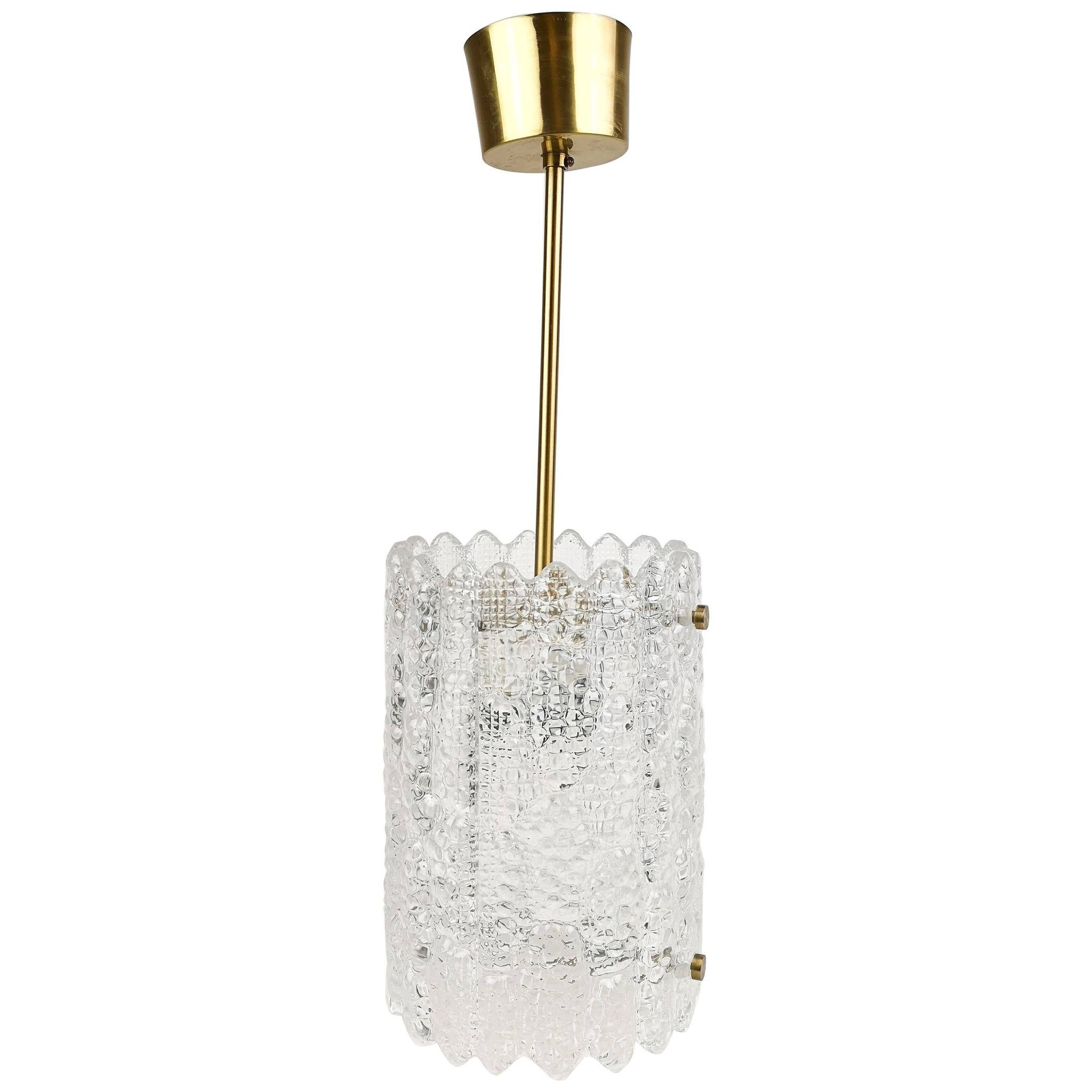 Suspended cylindrical crystal chandelier Mid-Century modern Carl Fagerlund for Orrefors, 1960s