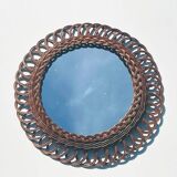 Round rattan mirror, 49 cm. Vintage 70s